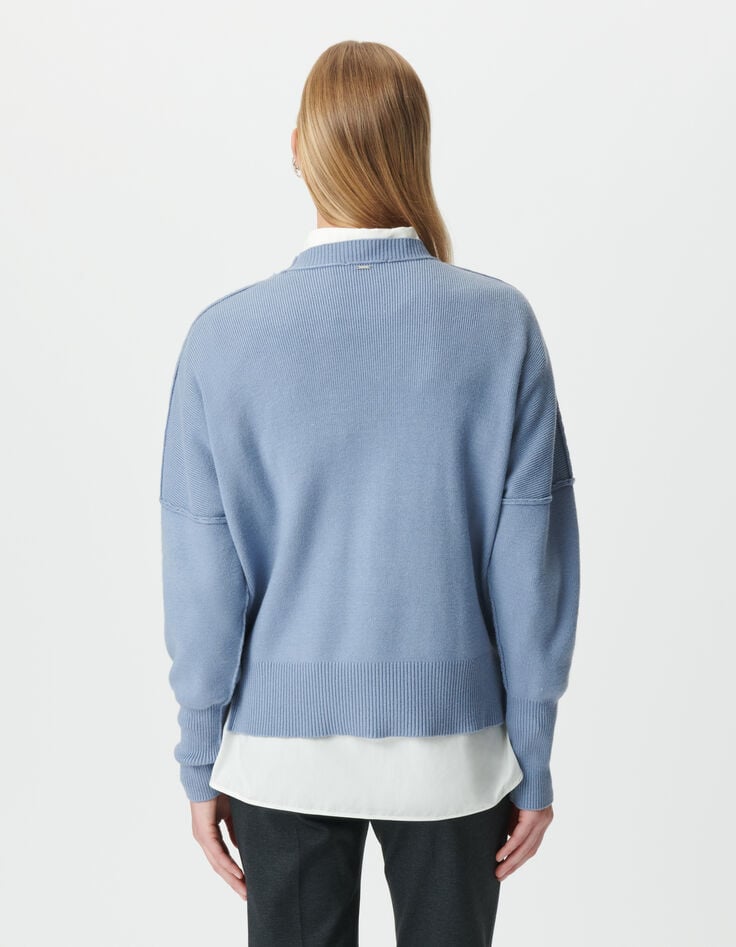 Pull oversize bleu tricot longueur cropped Femme-2 Pull oversize bleu tricot longueur cropped Femme-2