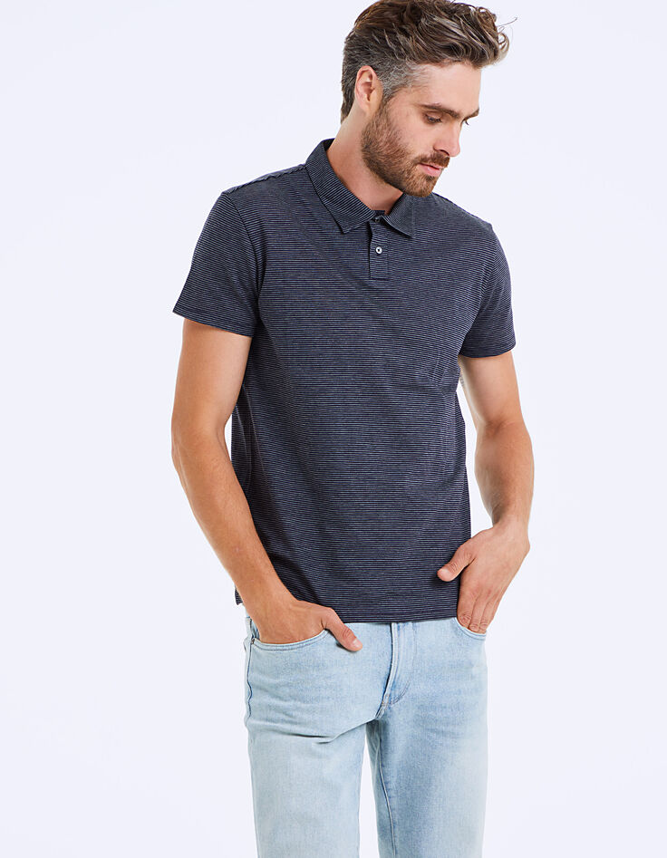 Polo bleu marine à rayures fines Homme-1 Polo bleu marine à rayures fines Homme-1