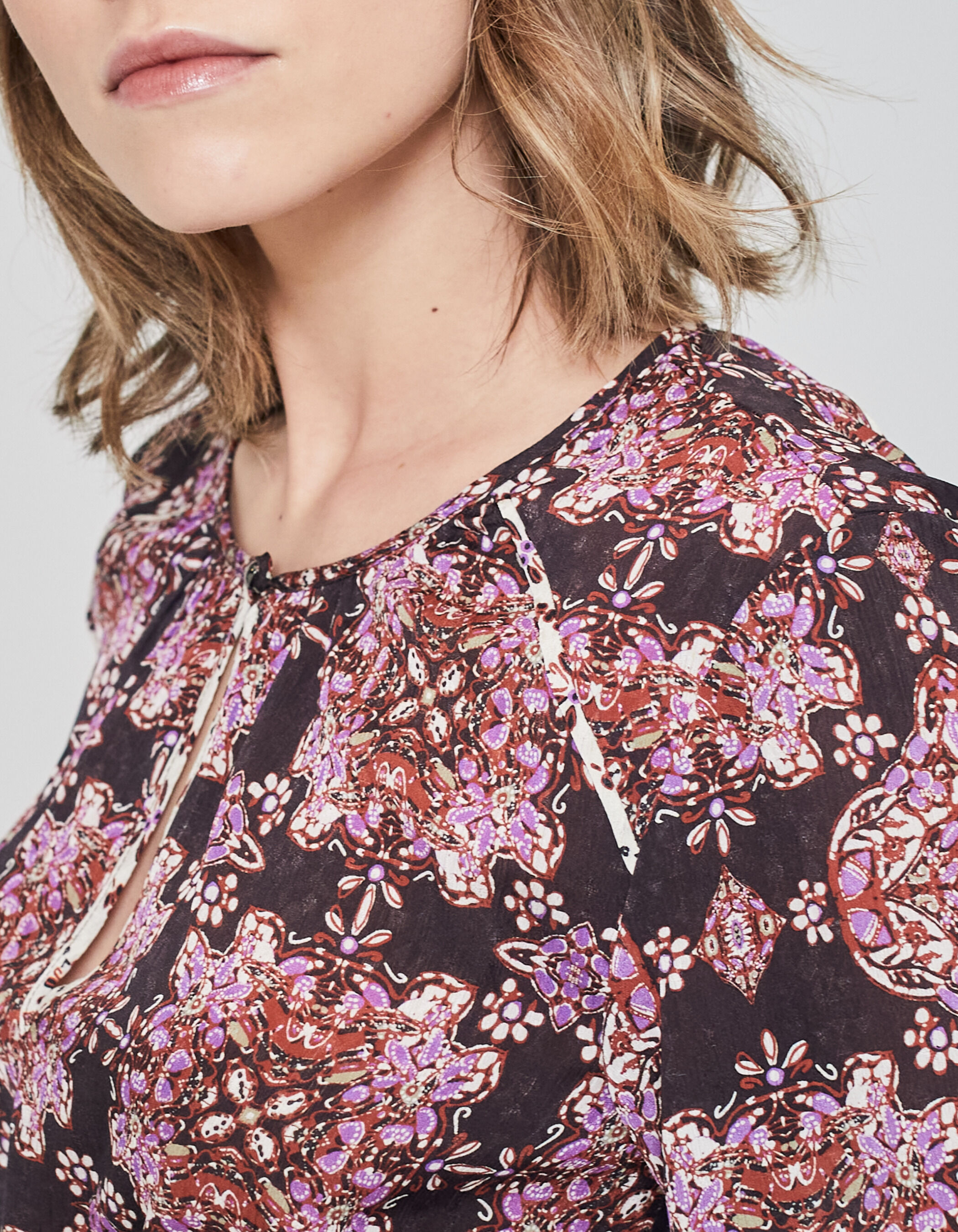 Blouse en voile imprime boheme coloris violet femme