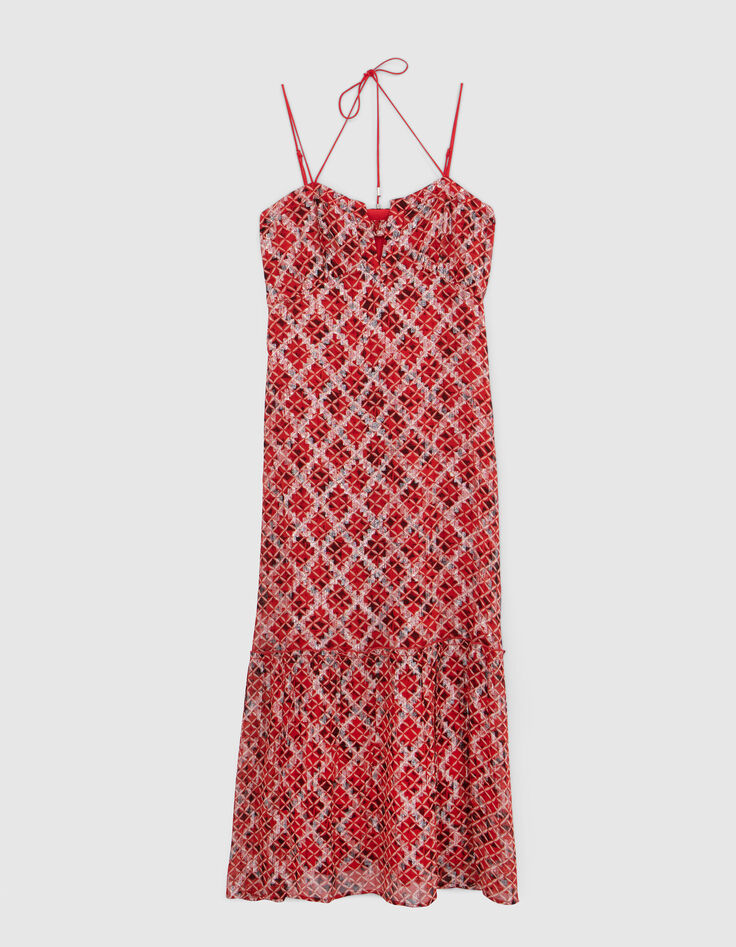 Women’s poppy red long dress with check print-6