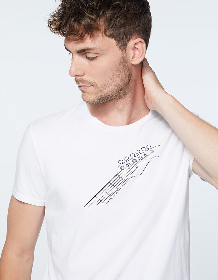 Men's white guitar T-shirt-4