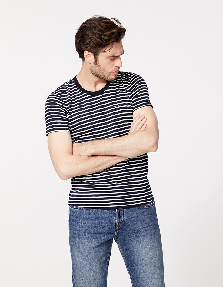 Tee-shirt marinière marine rayé blanc Homme-3