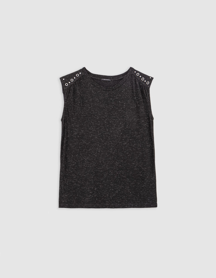 Women's black silver lurex tee-shirt with eyelet and stud-7