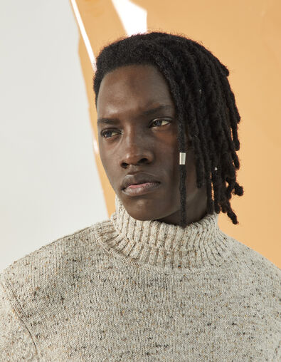 Men's dark beige marl rolled neck sweater - IKKS