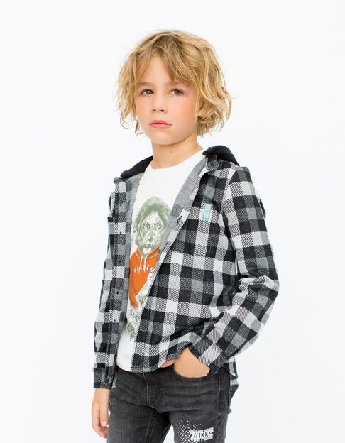Boys' black check shirt with detachable hood