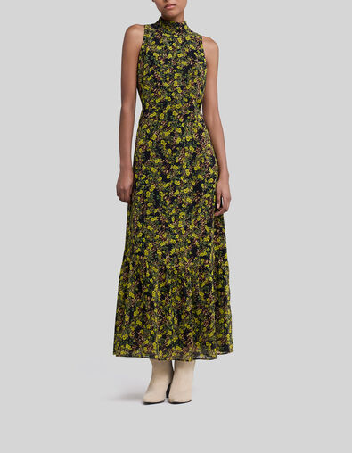 Robe longue noire recycl&eacute;e imprim&eacute; l&eacute;o floral Femme - IKKS