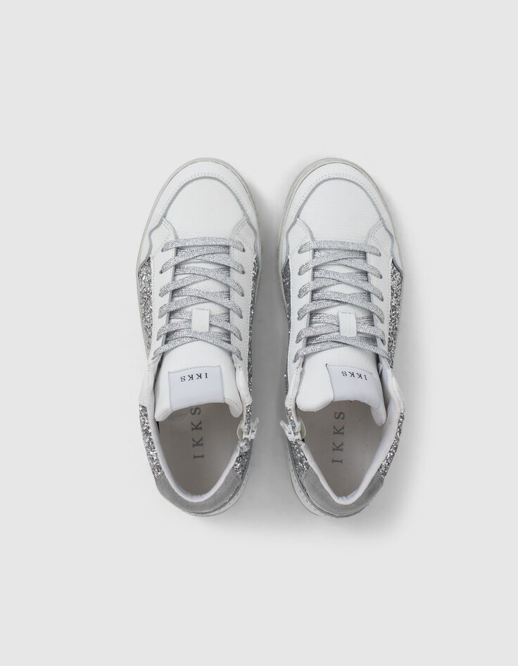 Witte leren sneakers met zilverkleurige glitters Dames-7