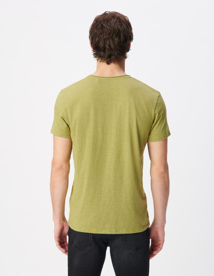 Gr&uuml;nes Flamm-T-Shirt V-Ausschnitt Baumwolle-3