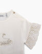 Gebroken wit T-shirt vogel biokatoen babymeisjes-4
