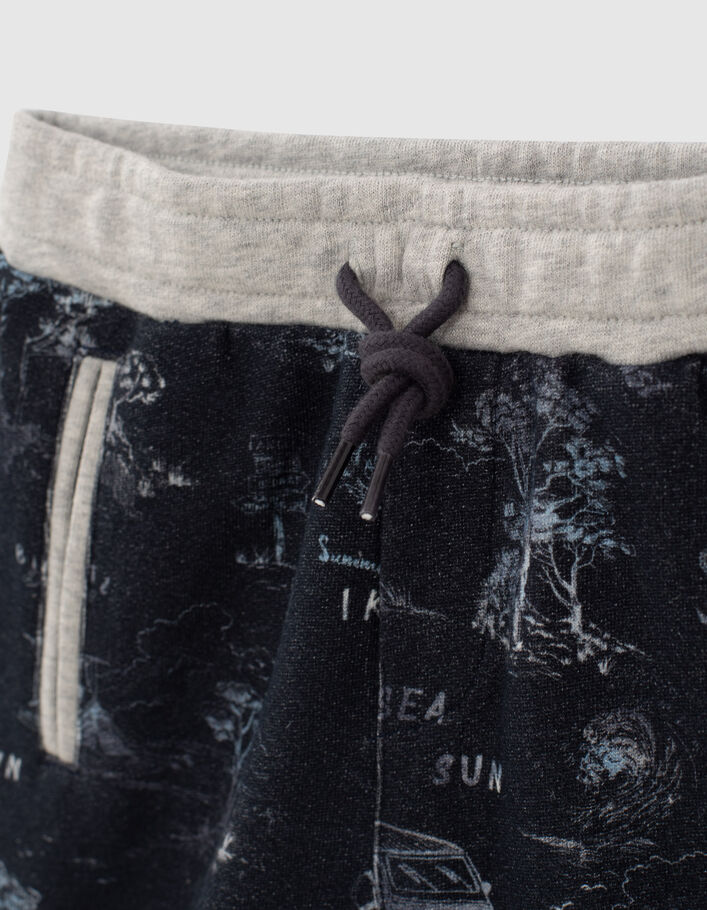 Boys’ navy toile de Jouy print sweatshirt fabric Bermudas - IKKS