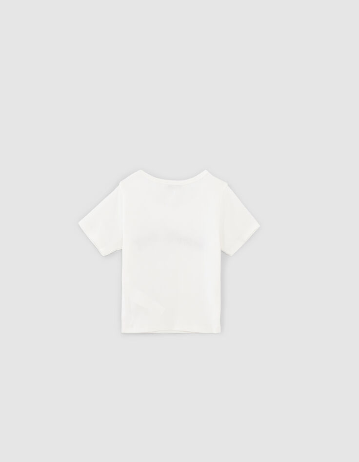 Ecru cropped T-shirt met geborduurde tekst meisjes-3 Ecru cropped T-shirt met geborduurde tekst meisjes-3