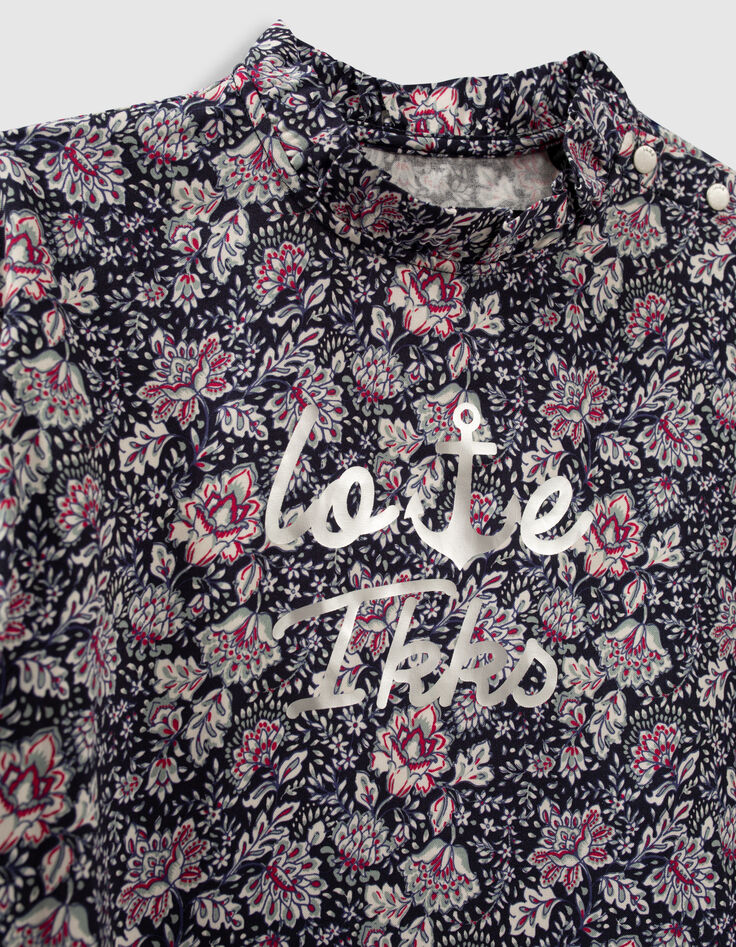 Top azul marino estampado Ecovero™ flores volantes niña-4
