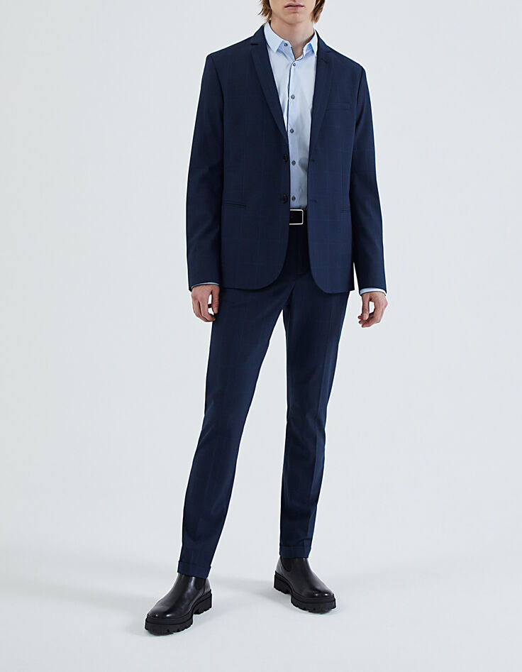 Blaues SLIM-Herrenhemd mit marineblauer Paspel-7