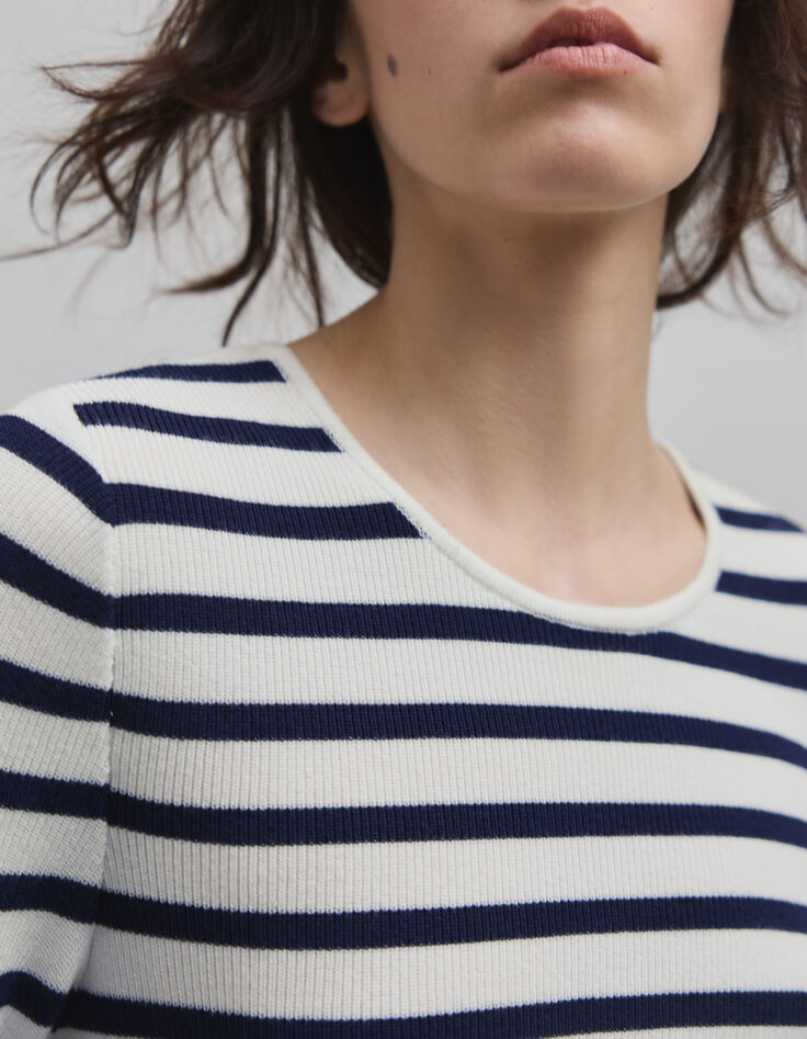 Pull marinière tricot avec badge Femme-5