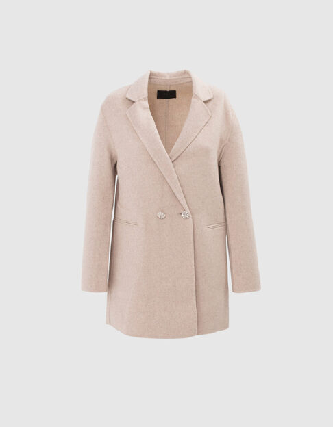 Women’s ecru wool mid-length coat with statement buttons