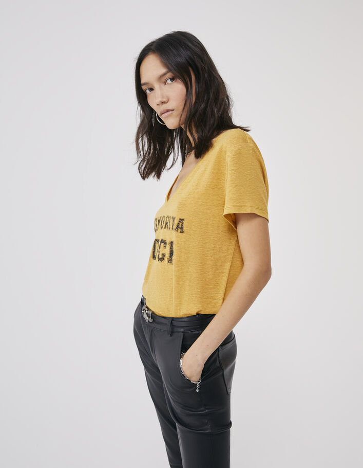 Camiseta amarilla mensaje manga corta mujer