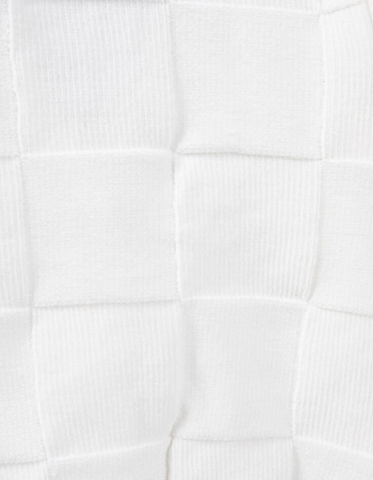 Girls&rsquo; off-white chenille knit checkerboard cardigan-6