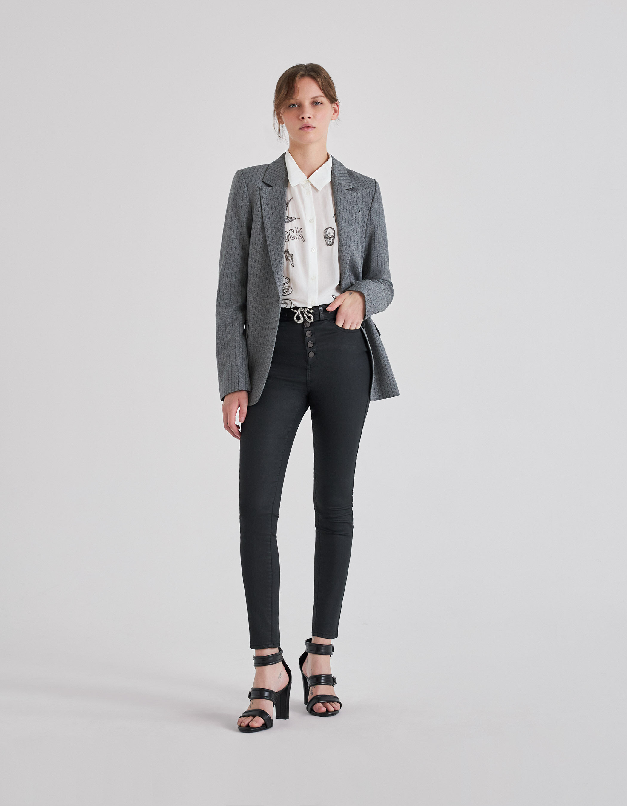 Jean slim noir enduit taille haute Femme IKKS