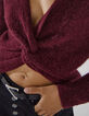 Pull réversible en maille ajourée bordeau femme-5