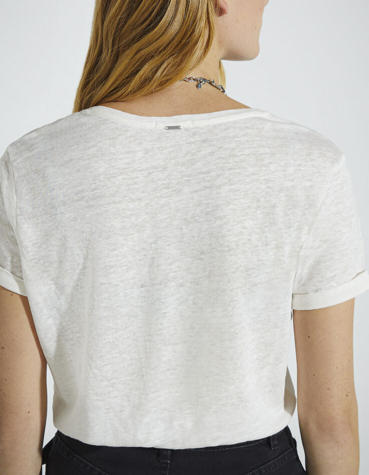 Women’s ecru cotton T-shirt with red slogan-4