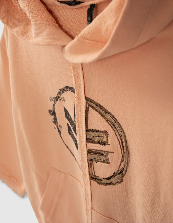 Boys’ orangey sweatshirt fabric hoodie with XL embroidery - IKKS