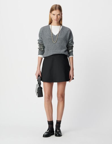 Pull en maille gris chin&eacute; d&eacute;tails bijoux pour femme - IKKS