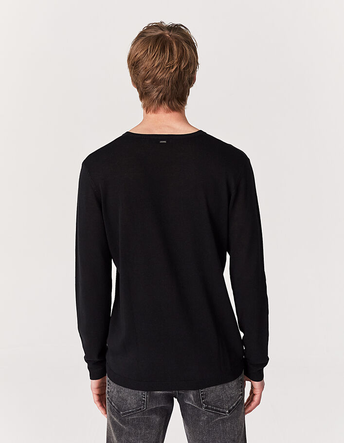 Men’s black knit sweater with texture stitch on sides - IKKS