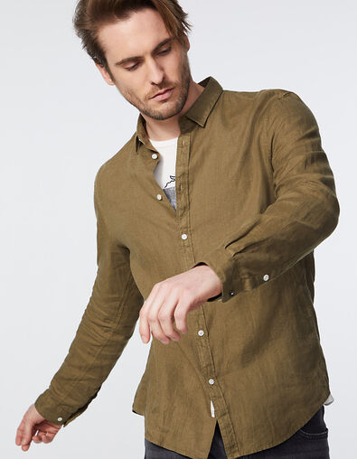 Camisa SLIM caqui de lino Hombre - IKKS