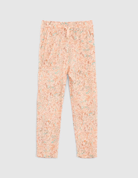 Girls’ peach floral print Lenzing™ Ecovero™ viscose trousers