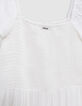 Vestido corto blanco jacquard plumetis niña-6