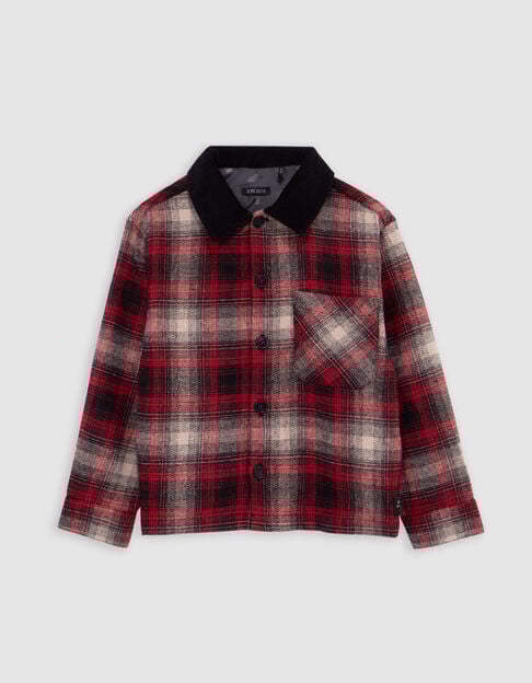 Chemise rouge motif carreaux col velours garçon - IKKS