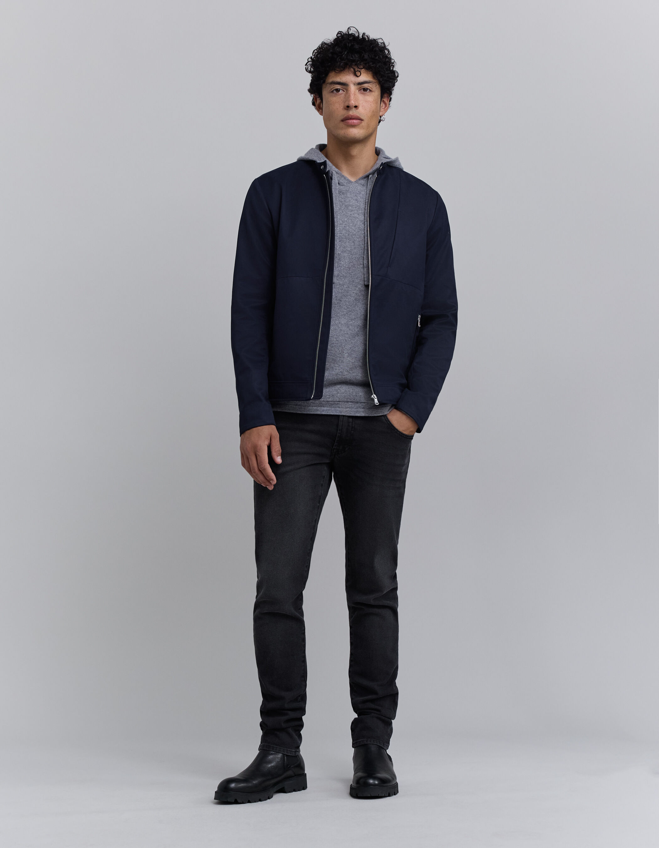 Men s navy press stud collar jacket IKKS