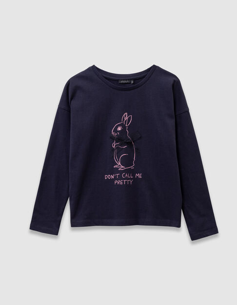 Marineblaues Mädchen-T-Shirt Biobaumwolle Hase Band 3D - IKKS