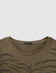 Khaki T-Shirt, Rundhals, Stick, Perlen-3