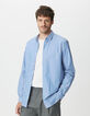 Heren slim-fit blauw gestreept overhemd met motief-1