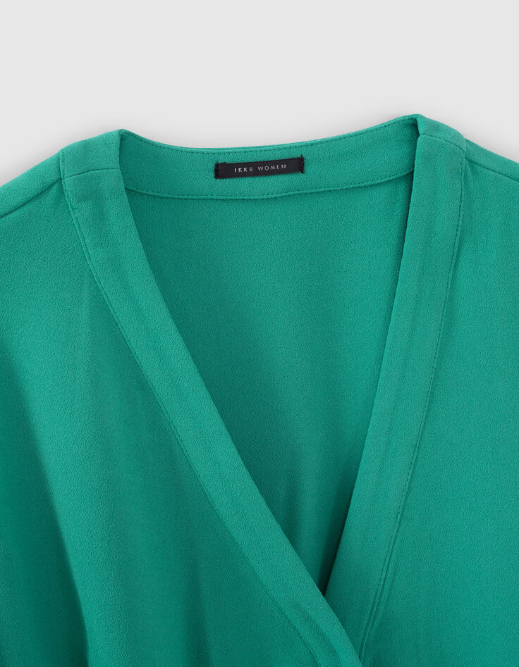 Robe verte forme portefeuille manches cloutées Femme-2