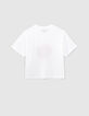 T-shirt blanc cass&eacute; visuel soleil rose fille-3