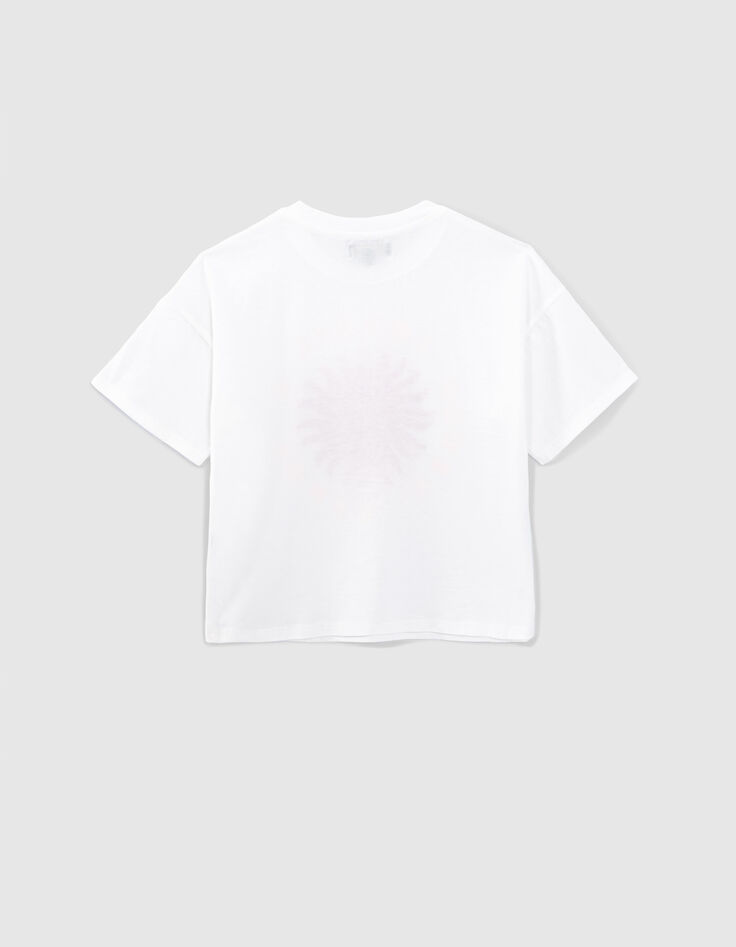 T-shirt blanc cass&eacute; visuel soleil rose fille-3