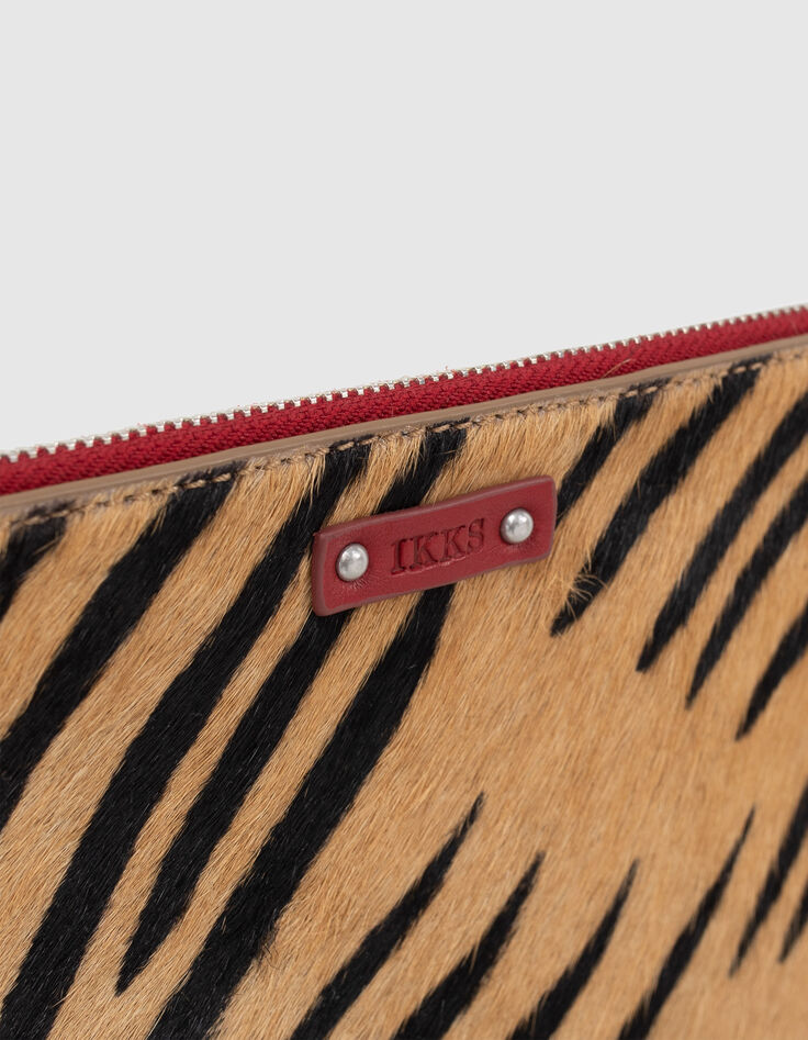 La pochette 111 en cuir de vachette argent et pony femme-2