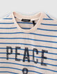 Tee-shirt beige moyen rayures bleues et message garçon-2