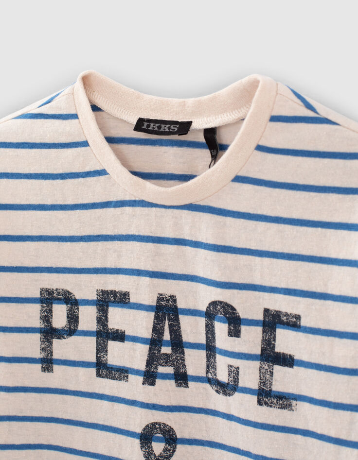 Tee-shirt beige moyen rayures bleues et message garçon-2