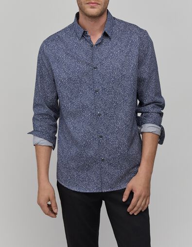 Chemise SLIM marine imprim&eacute; minimaliste Homme - IKKS