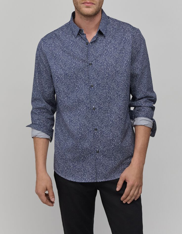 Chemise SLIM marine imprim&eacute; minimaliste Homme-1