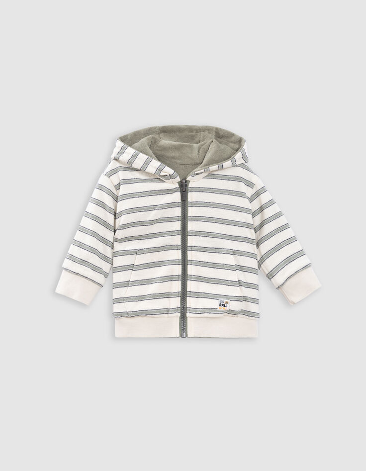 Cardigan réversible kaki éponge et rayures bébé garçon-3
