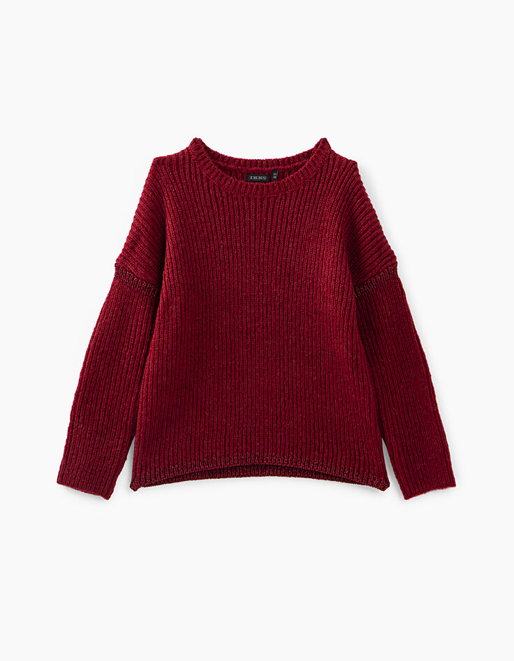 Pull rouge foncé en tricot pour fille-3