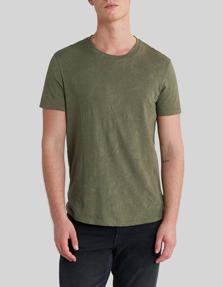 Army Green Herren-T-Shirt mit Palmenjacquard-1
