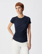 Tee-shirt manches courtes marine fronces c&ocirc;t&eacute;s Femme-2