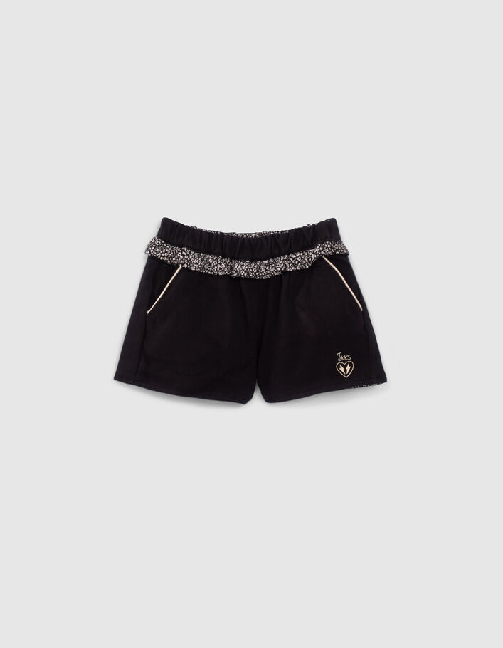 Baby girls’ black/tachist print reversible shorts - IKKS