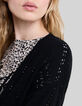 Zwart lang gebreid vest met ajourmesh Dames-4