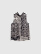 Top de cuello alto estampado patchwork negro para mujer-7